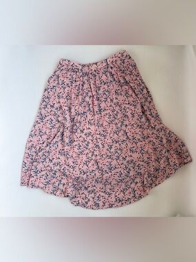 Bobeau Pink Blue Delicate Floral Cotton Midi A-Line Elastic Waist Size Medium